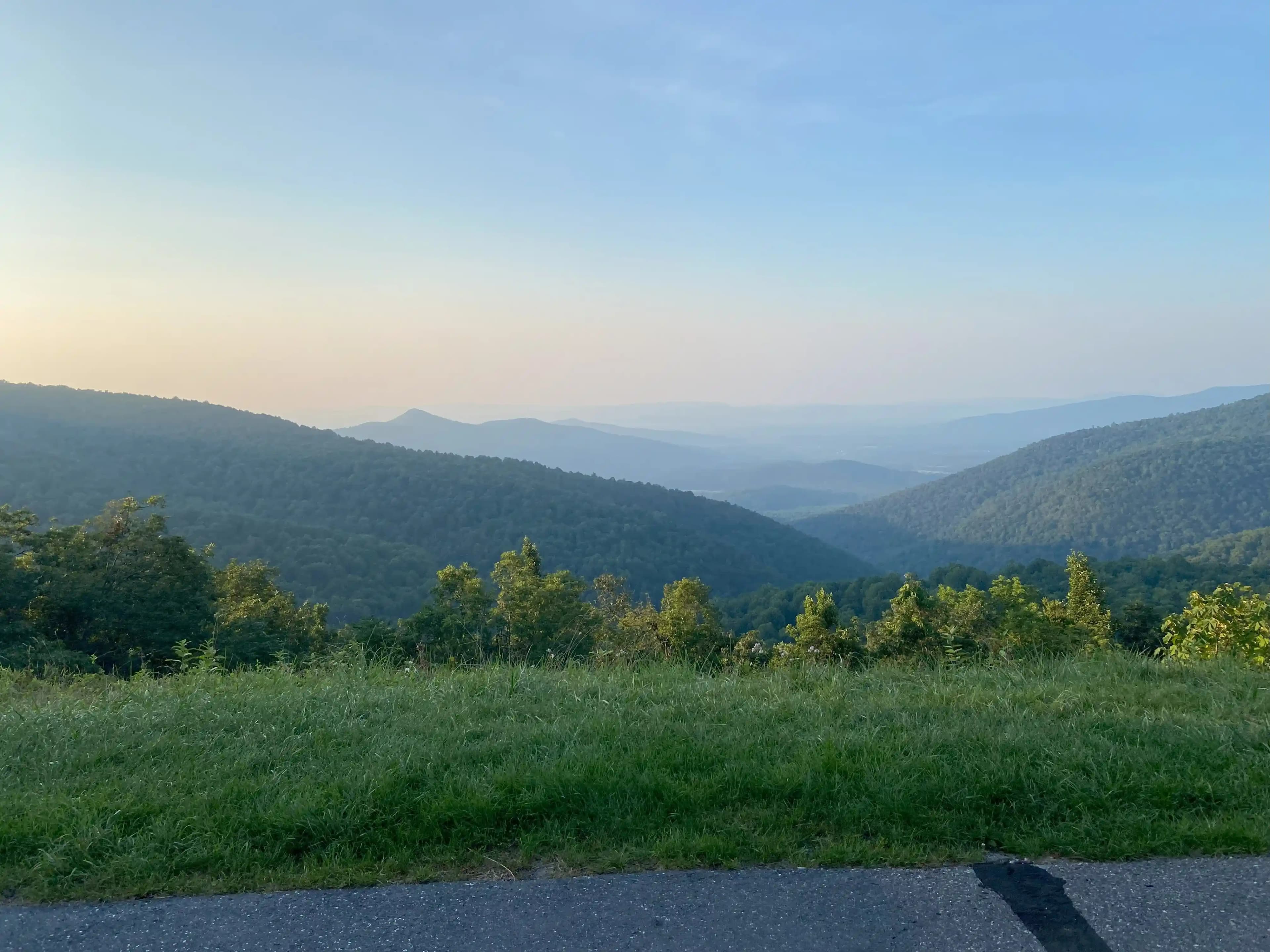 view of mountains and valleys from an overlook on skyline drive